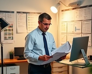 strategically-minded marketing campaign innovator, overseeing rollout plans, managing schedules, photorealistic, organized office corner with timeline charts, highly detailed, elements in constant motion, wide spectrum, balanced primary colors, bright desk lamp illumination, shot with a 18-55mm lens.